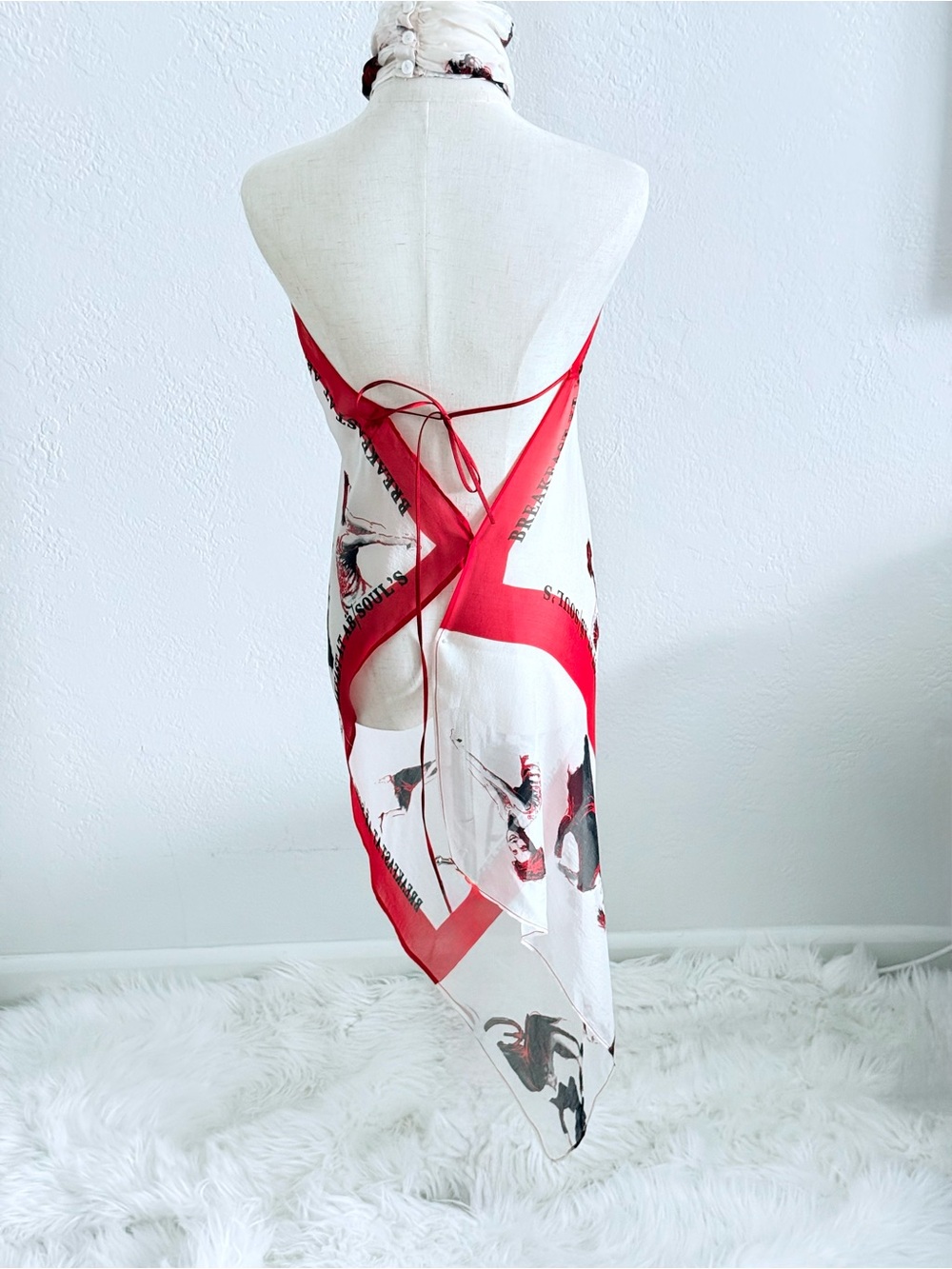 Rare Editorial VTG AB/SOUL Italy Silk Y2K Graphic Halter Dress Tunic Euro-Chic - Picture 16 of 16